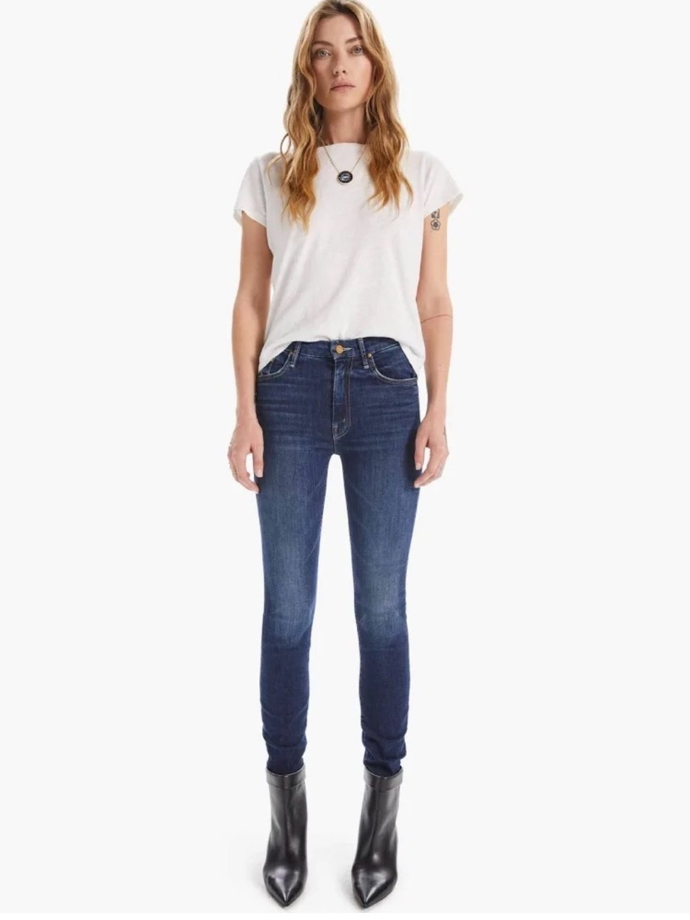NWOT MOTHER Womens High Waisted Looker Skinny Jeans Size 34 Teaming Up Wash $238